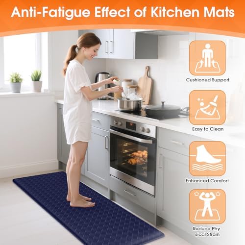 TranquilRelax 2-Piece Kitchen Mats, Cushioned Non-Slip Floor Mats, Blue - Image 4