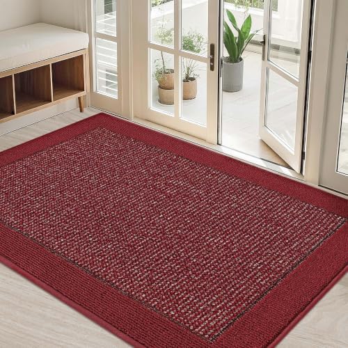 BEQHAUSE Indoor Door Mat 32" x 48", Dirt Trapper Door Mats, Red by BEQHAUSE