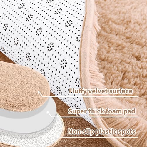Noahas 2.6x5.3 Beige Fluffy Soft Oval Rug Non-Slip for Bedroom Dorm Hallway - Image 5