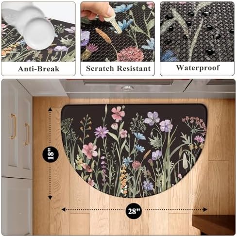 KIMODE Kitchen Mats Cushioned Anti Fatigue, Half Round Floral Kitchen Rug - Image 5