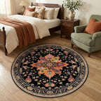 RELEANY Washable Area Rug, Round 4ft, Black/Colorful by RELEANY