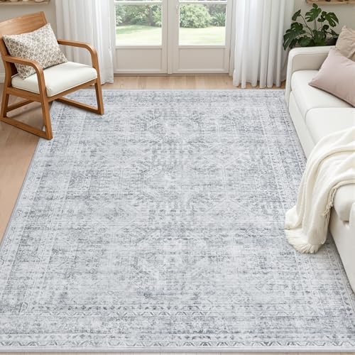 4x6 Area Rugs Living Room: Bedroom Neutral Washable Carpet Gray by Luxturiy