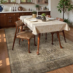 Washable Area Rug 3' x 5 ' Vintage Traditional Persian Mat - Foldable Distressed Non-Slip Machine Washable Carpet for Living Room Bedroom Kitchen Home Decor - Mocha and Taupe - Image 3