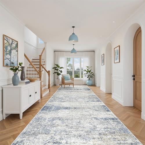 4x12 Runner Rug Non Slip,Washable Hallway Runner Rug,Blue by Restydon