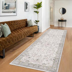 Hazo Haus Boho 3x16 Wide Hallway Runner - Light Gray and Sage, Washable Low Pile Non Slip Stain Resistant 16ft Runner Rug for Long Kitchen, Hallway, Floral Decor - Image 3
