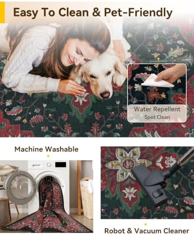 RELEANY Washable Area Rug, Runner 3'x7', Red/Black - Image 3