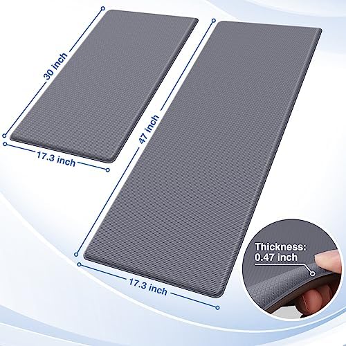 StepRite Kitchen Mats for Floor, 2-Piece Anti-Fatigue Kitchen Rugs, Grey - Image 2
