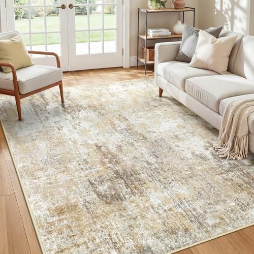 RELEANY Washable 5'x7' Abstract Area Rug for Living Room Neutral Brown by RELEANY