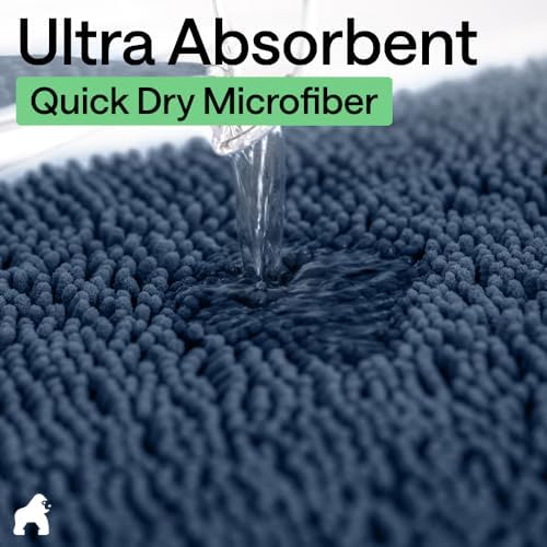 GORILLA GRIP Bath Rug Mat for Bathroom, Absorbent Chenille, 48x17 Navy - Image 5