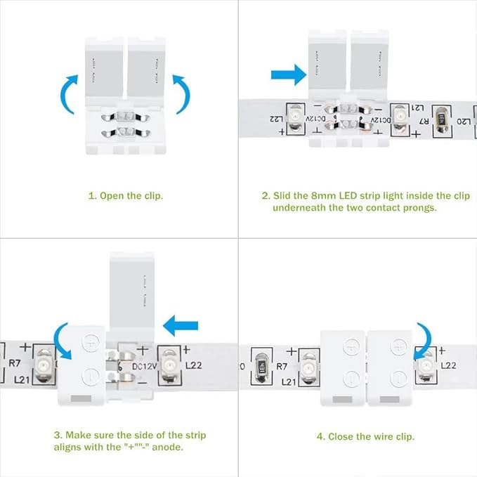LightingWill 10pcs Pack Strip to Strip Unwired Gapless Solderless Snap Down 2Pin Conductor LED Strip Connector for 8mm Wide 3528 2835 Single Color Flex LED Strips