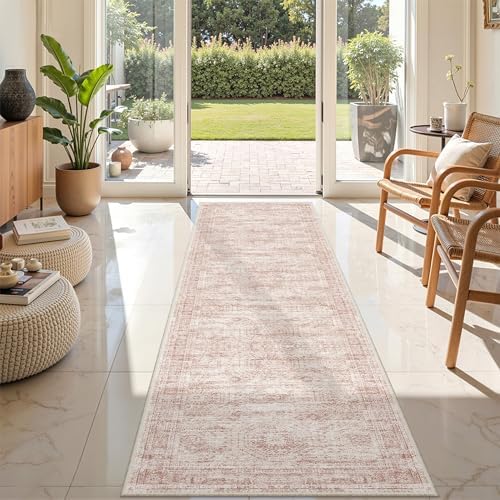 2x8 Runner Rug Non Slip,Washable Hallway Runner Rug,Pink - Image 3