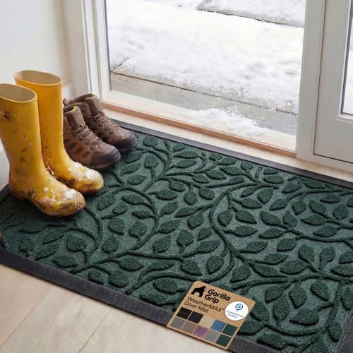 GORILLA GRIP WeatherMAX Door Mat, Indoor Outdoor Use, 47x35, Green Leaves by GorillaGrip