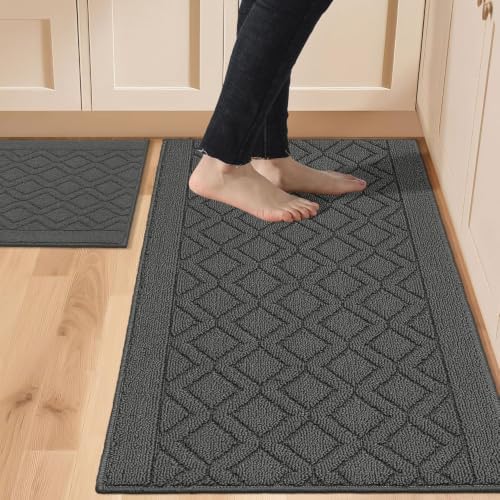 COSY HOMEER 48x20Inch/30X20Inch Kitchen Rug Mats,Grey by COSYHOMEER