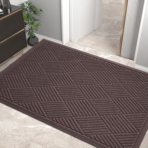 HIYARD Sturdy Front Door Mat, Absorbent Muddy Dirt Resist Welcome Door Mats Outdoor Indoor, Stain and Fade Resistant, Non-Slip Rubber Backing Low Profile Doormat for Entryway, 47×32, Coffee by HIYARD