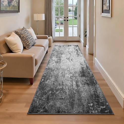 2.6x8 Black Rug Runners for Hallways Kitchen Runner Rug Non Slip Washable Black Long Runner Rugs with Rubber Backing Soft Abstract Carpet Runner for Bedroom, Kitchen, Bathroom, Entryway by OmpaaHomeDecor
