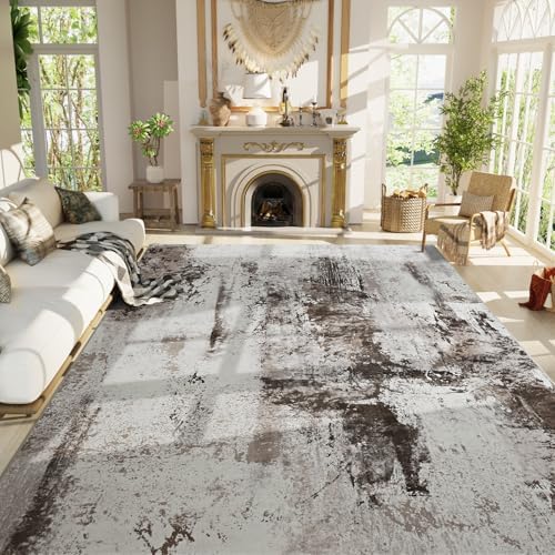 Living Room Rug 9x11 Coffee Area Rugs Machine Washable Abstract Boho Large Rug Non-Slip Non-Shedding Faux Wool Indoor Vintage Carpet for Bedroom, Classroom, Dining Room, Kids Playroom by OmpaaHomeDecor