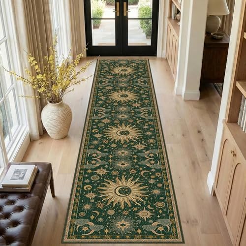 Vacuum-Friendly, 2x10 Washable Area Rug, Green Gold Yellow - Image 2