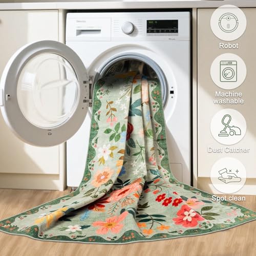PLHXFR 8x10 Area Rug Living Room: Floral Washable Boho Soft Carpet Green - Image 5
