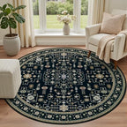 Round Area Rug for Living Room: 8ft Washable Rug for Bedroom Black - Image 2