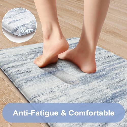 KIMODE Anti Fatigue Kitchen Mat, Boho Abstract Kitchen Rugs Sets of 2 Blue - Image 3