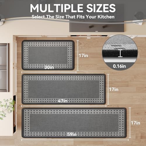 Kitchen Mats for Floor, Non Slip Kitchen Rugs, 17x47 Grey - Image 2
