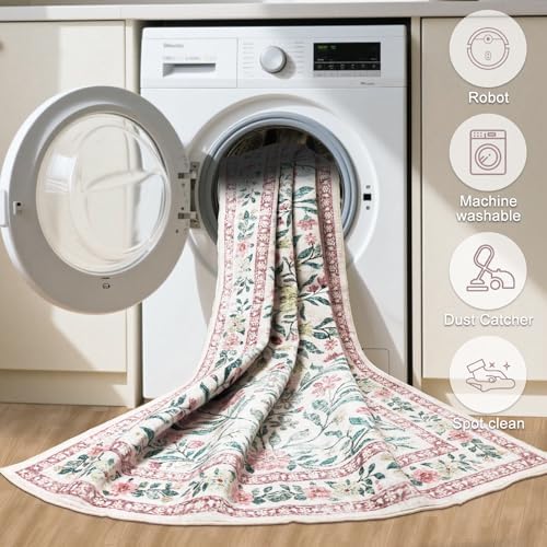 PLHXFR 6x9 Area Rug Living Room: Floral Washable Boho Carpet Pink Green - Image 7