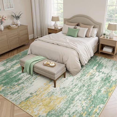 5x7 Area Rug for Living Room, Abstract Washable Non-Slip Rugs, Light Green - Image 2