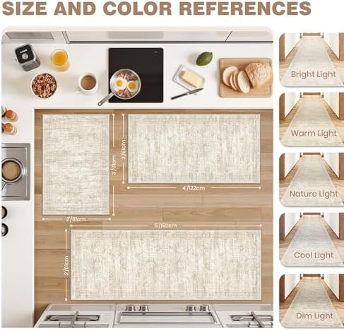 Kitchen Rugs Sets of 2, 2x3 2x4 Rug Runner,Beige - Image 2