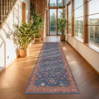 Navy Blue 2x8 Long Runner for Kitchen, 8ft Runner Rugs for Entryway, Hallway, Washable Non Skid Rubber Backing Low Pile Stain Resistance Floral Carpet - Image 3