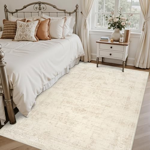 5x8 Area Rugs Living Room: Bedroom Neutral Washable Carpet Beige - Image 2