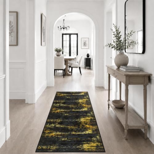 2x5 Washable Runner Rug：Modern Abstract Soft Carpet Black Gold - Image 5