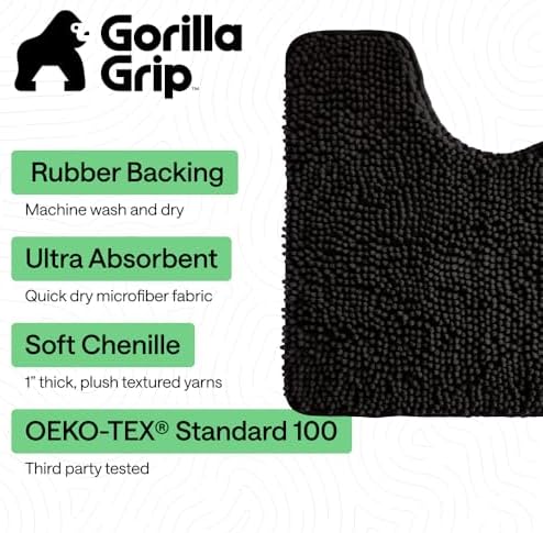 GORILLA GRIP Chenille Bath Rug Mat for Oval Toilet Base, 24x19 Black - Image 3