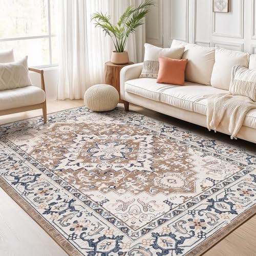 Lofus 5x7 Area Rugs for Living Room Bedroom, Soft Boho Carpet Floral Brown by Lofus