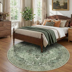 RELEANY Washable Area Rug, Round 8ft, Green/Dark Green/Gray - Image 3