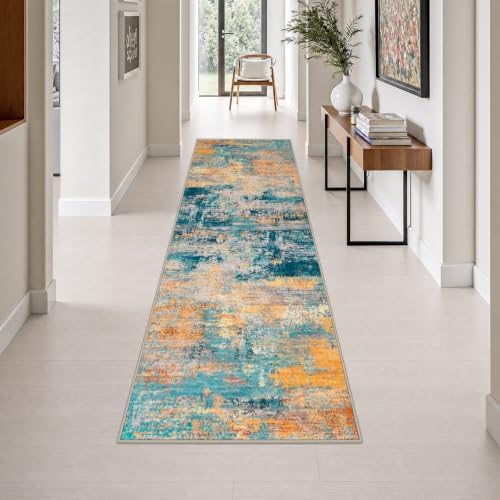 2.6x10 Washable Runner Rug:Modern Abstract Soft Carpet Rosy Haze by FXRHLP