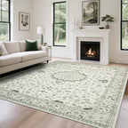 8x10 Washable Area Rugs for Living Room,Bedroom,Dining Room - Green Retro by Srugn