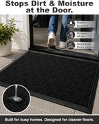 Mibao Front Door Mat Outdoor Entrance, 36" x 17" Heavy Duty Welcome Mat for Outdoor and Indoor, Waterproof Dirt Trapper Doormat, Super Absorbent Indoor Entryway Mat for Patio & Porch - Black - Image 3