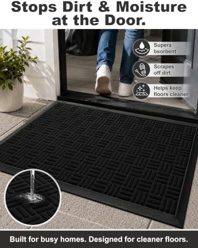 Mibao Front Door Mat Outdoor Entrance, 71" x 24" Heavy Duty Welcome Mat for Outdoor and Indoor, Waterproof Dirt Trapper Doormat, Super Absorbent Indoor Entryway Mat for Patio & Porch - Black - Image 3