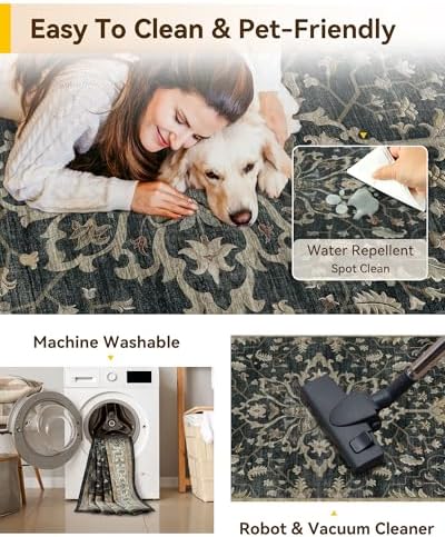 RELEANY Washable Area Rug, Runner 2'x10', Black/Vintage/Beige - Image 4