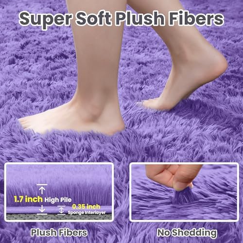 8x10 Fluffy Shag Area Rugs for Living Room Bedroom: Soft Carpet Purple - Image 5