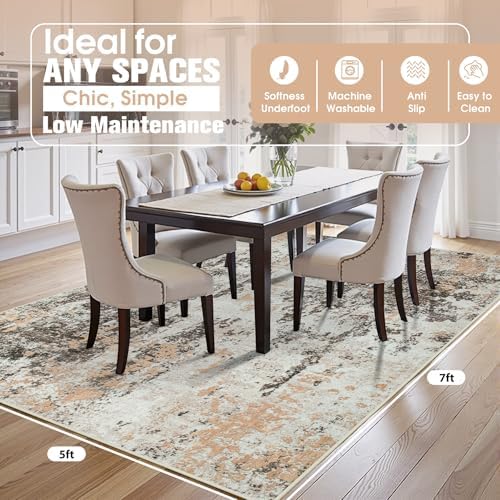 5x7 Area Rugs for Living Room Washable Bedroom Dining Room Brown Beige - Image 2