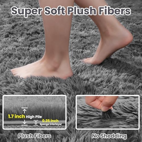 5x8 Fluffy Shag Area Rugs for Living Room Bedroom: Soft Carpet Light Gray - Image 6