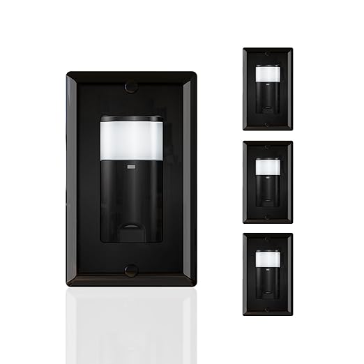 ECOELER Black PIR Motion Sensor Light Switch, Occupancy Motion Detector Switch with Sensitivity & Delay Adjustable, Neutral Wire Required, Single Pole, for Hallway, Bathroom, Storage Room, 4 Pack