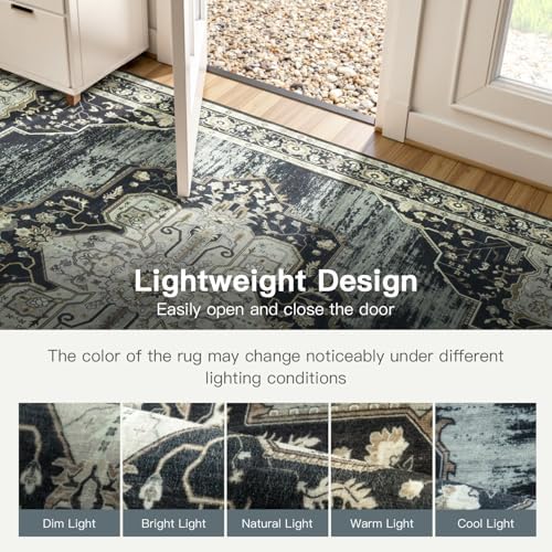 Lofus 8x10 Washable Rugs Non-Slip, Vintage Floral Area Rug for Living Room Bedroom Dining Room Kitchen, Low Pile Distress Print Medallion Carpet Home Decor Rug, Black Beige - Image 6