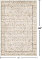Washable Ivory 6x9 Living Room Rug, Non Slip Dinning Rugs for Under Table, Low Pile Neutral Farmhouse Retro Foldable Carpet for Bedroom, Office - Image 2