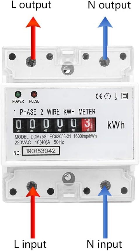 DDM75S Electric Meter, Single Phase 4P Din Rail Energy Meter LED Electricity Power Consumption Wattmeter Energy Meter 10 to 40A
