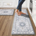 Boho Kitchen Mats for Floor 2PC Anti Fatigue Kitchen Rugs, Blue Grey by tubeamin