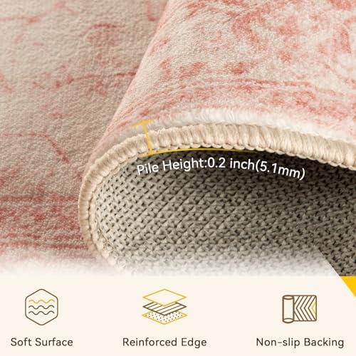 RELEANY Washable Area Rug, Round 4ft, Pink/Light Vintage Pink - Image 3