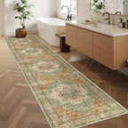 Madane Runner Rug 2x10 for Hallway, Washable Rug Runner, Brick/Brown/Green - Image 3