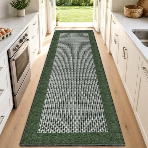 StepRite Kitchen Rugs, Kitchen Mats for Floor, 70"x20" Non-Slip Machine-Washable Kitchen Throw Rug, Green by Bringcushiontoyourlife